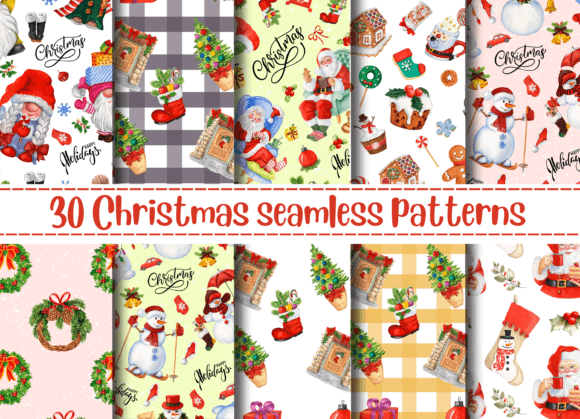Christmas Watercolor Patterns Set for Festive Crafting