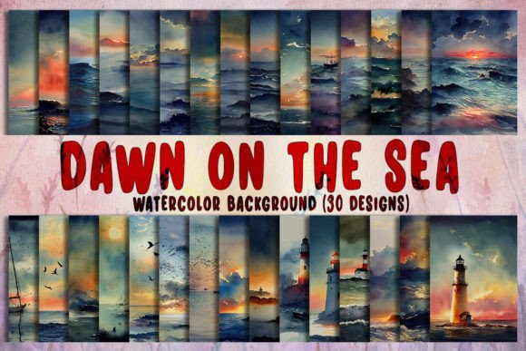 Dawn on the Sea Watercolor Background for Branding