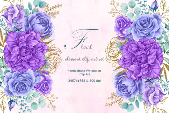 Elegant Craft Design with Bunch of Purple Blue Peony, Roses