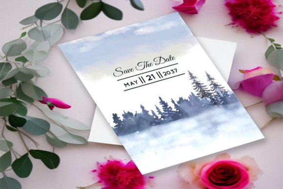 Elegant Mountain Winter Wedding Invitation Card Print Templates for Local Branding
