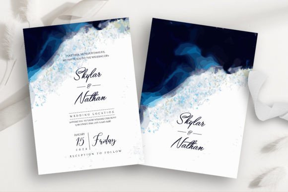 Elegant Navy Blue Watercolor Wedding Print Templates