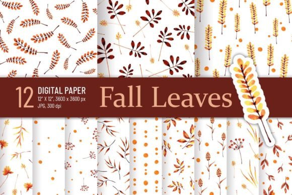 Fall Digital Paper with Autumn Leaf Patterns for Crafters & Handmade Sellers