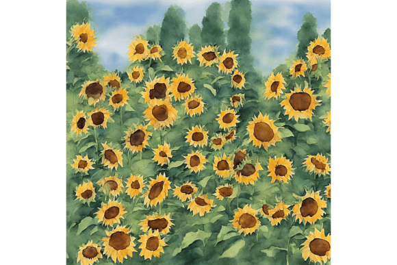 Giant Sunflowers Watercolor Painting for Backgrounds