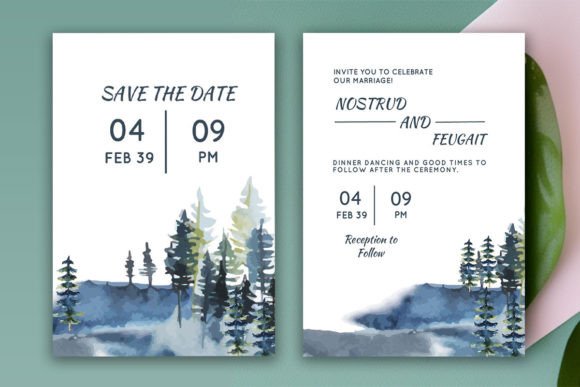 Mountain Pine Trees Winter Wedding Card: A Seasonal Print Template for Elegant Blog Branding