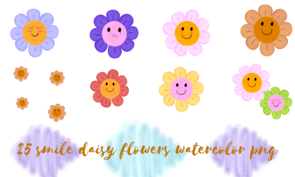 Smile and Sad Daisy Watercolor Png for Graphic Templates