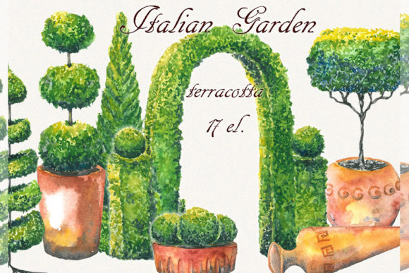 Tree Clipart, Topiary Clipart, Garden: A Decorative Element for Organic Branding and Local Business Packaging