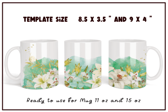 Watercolor Lily Flowers Coffee Mug Wrap for Crafts