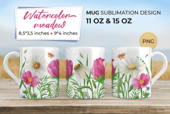 Watercolor Meadow Mug Sublimation Design for Crafts