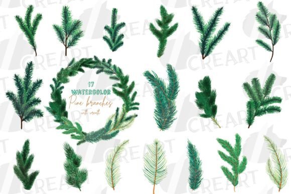 Watercolor Pine Tree Branches Elements Print Templates Review