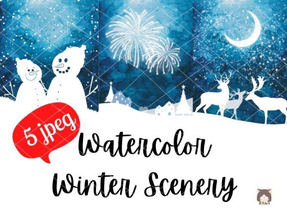 Watercolor Winter Scenery 2: Backgrounds for Crafts