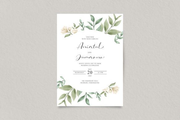 Wedding Invitation Card with Watercolor Print Templates