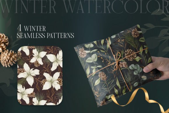 Winter Watercolor Floral Patterns for Editorial Design